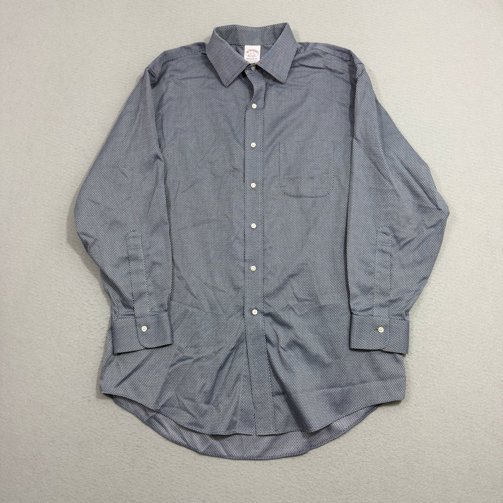 Brooks Brothers Button Up Mens 16-32 Blue Madison Fit Non-Iron Stretch Preppy
